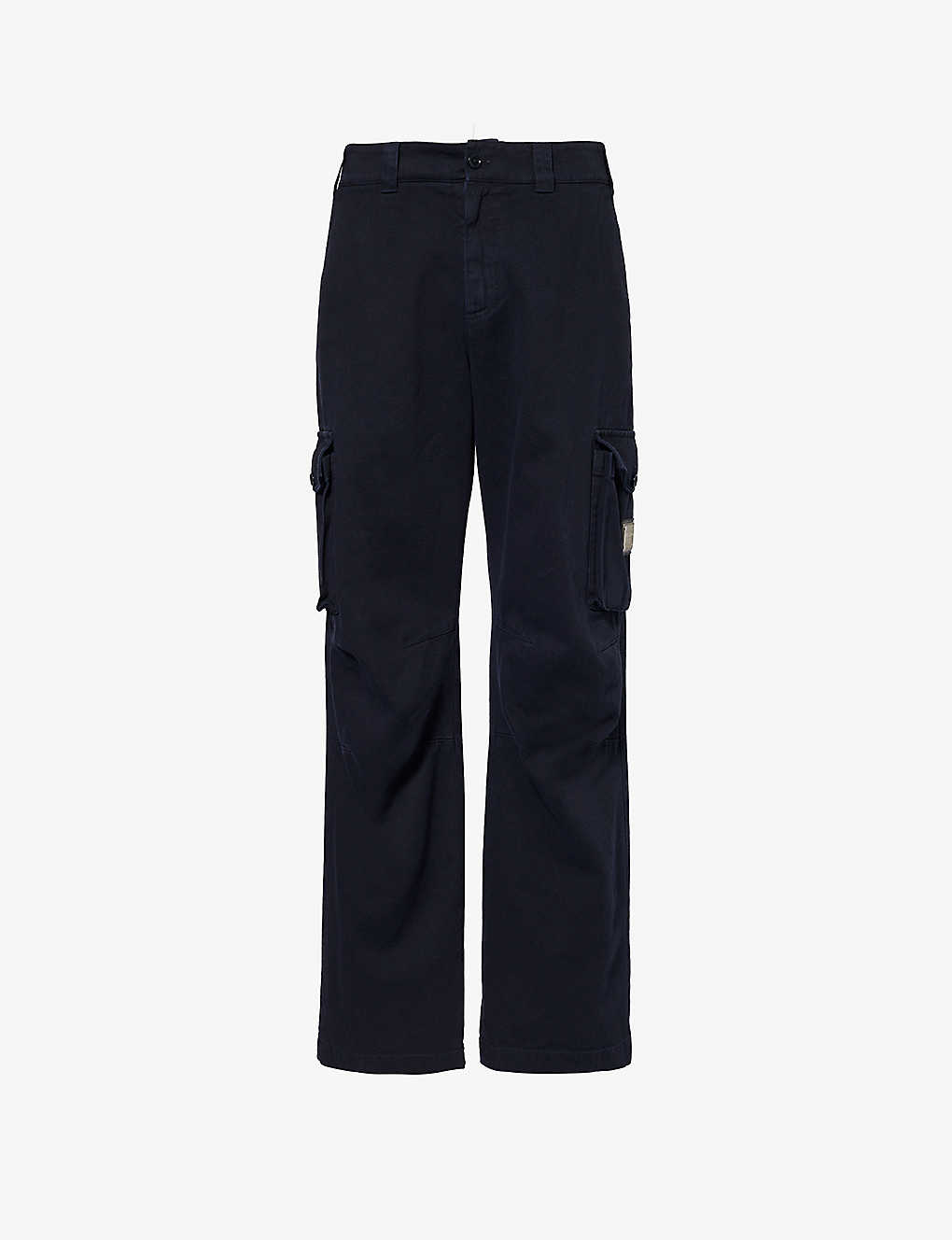 Dolce & Gabbana Brand-plaque Slip-pocket Straight-leg Regular-fit Cotton Trousers In Very Dark Blue