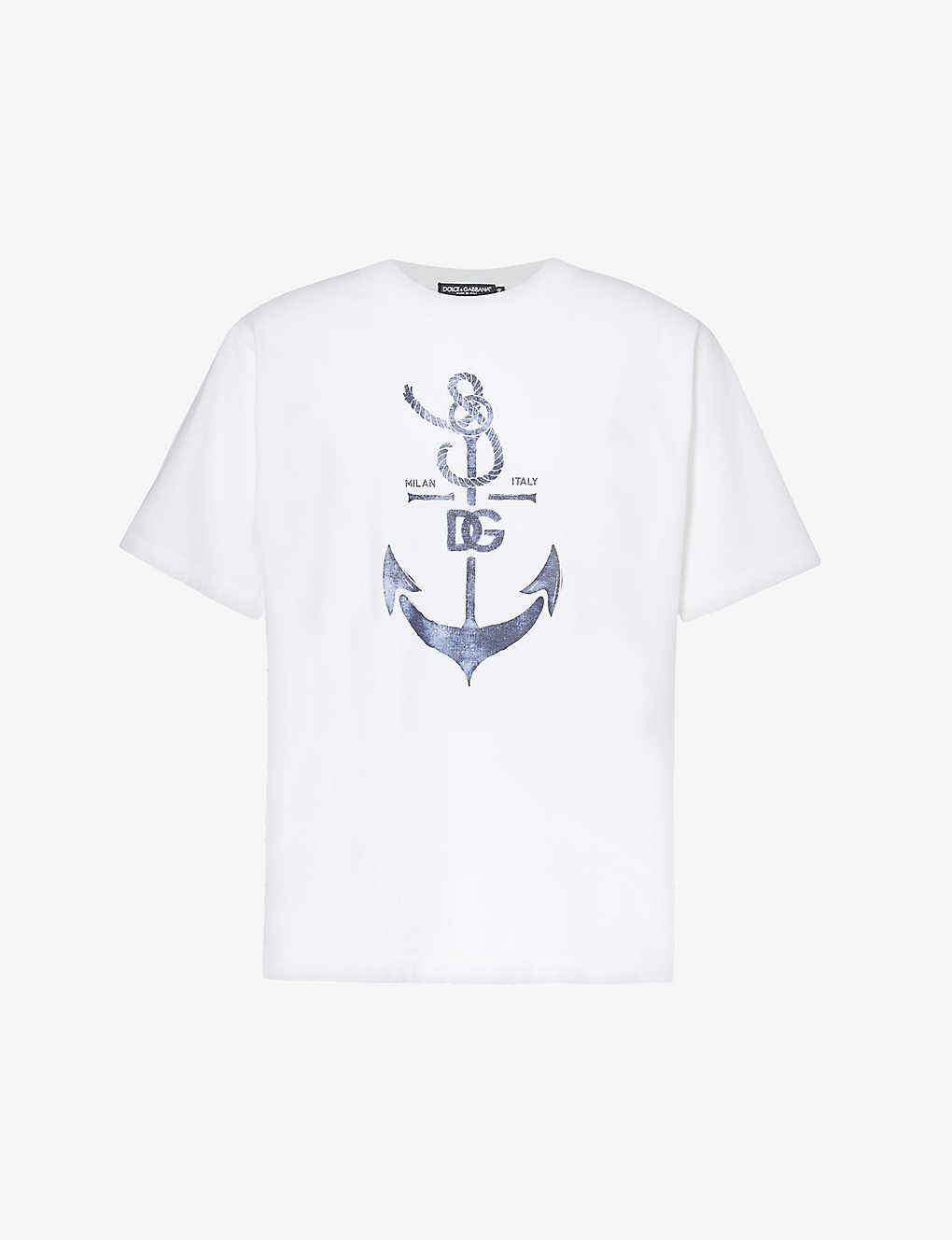 Shop Dolce & Gabbana Anchor Graphic-print Cotton-jersey T-shirt In Optical White