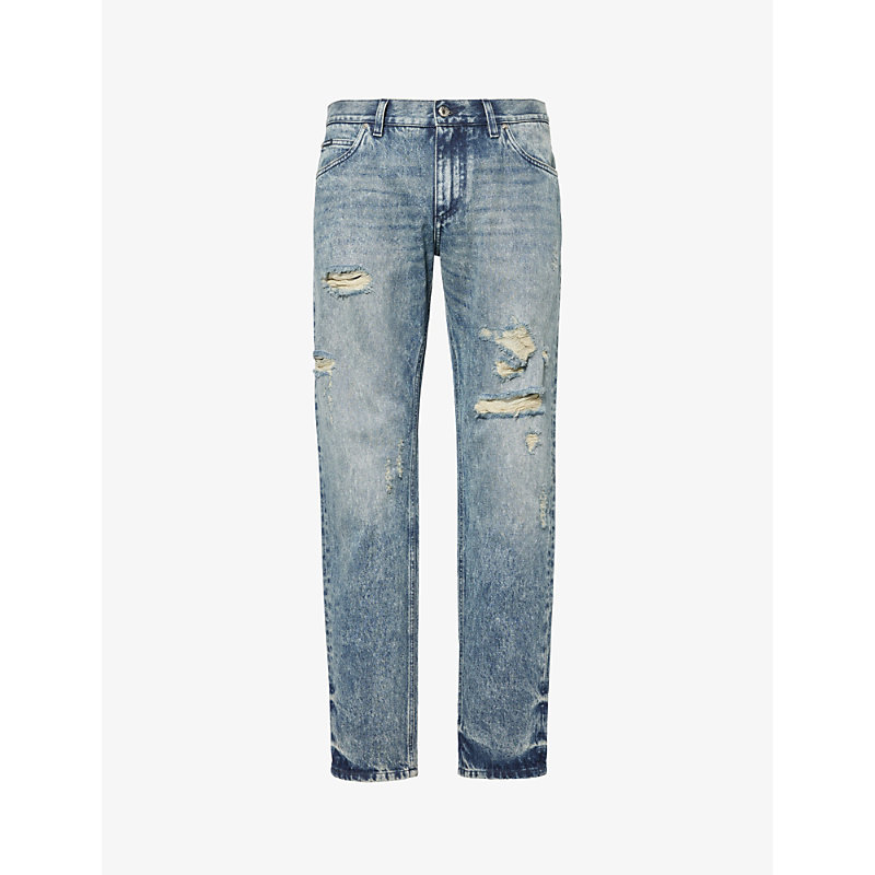 Dolce & Gabbana Distressed Slim-leg Mid-rise Jeans In Blue