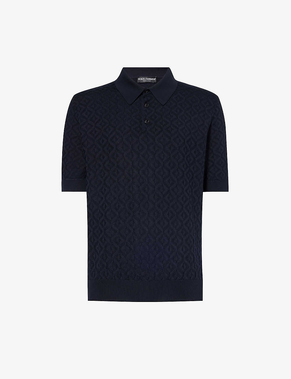Dolce & Gabbana Brand-patterned Knitted-texture Silk Polo Shirt In Very Dark Blue
