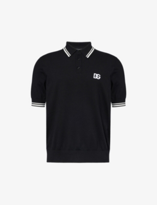 Shop Dolce & Gabbana Men's Black Brand-embroidered Short-sleeved Cotton-blend Polo Shirt