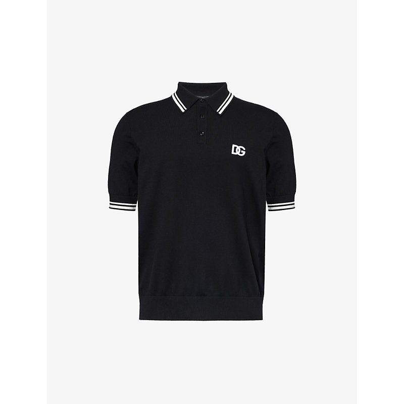Shop Dolce & Gabbana Men's Black Brand-embroidered Short-sleeved Cotton-blend Polo Shirt