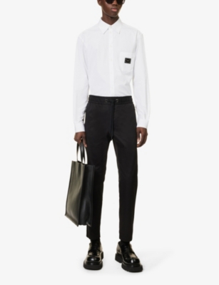 Shop Dolce & Gabbana Men's Optical White Brand-plaque Curved-hem Regular-fit Cotton Shirt