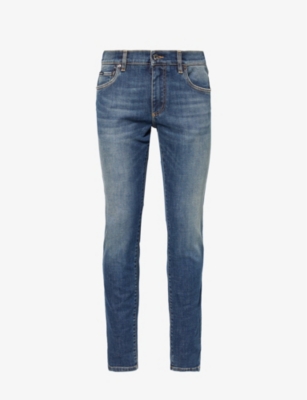 Dolce & Gabbana Brand-plaque Slim-leg Regular-fit Stretch-denim Jeans In Washed Blue