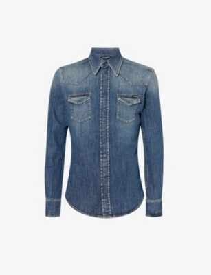 Dolce & Gabbana Faded-wash Slim-fit Stretch-denim Shirt In Washed Blue