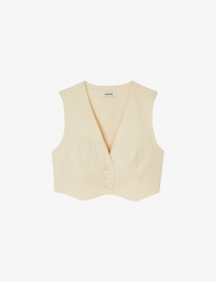SANDRO: Corset-style cropped stretch linen-blend waistcoat