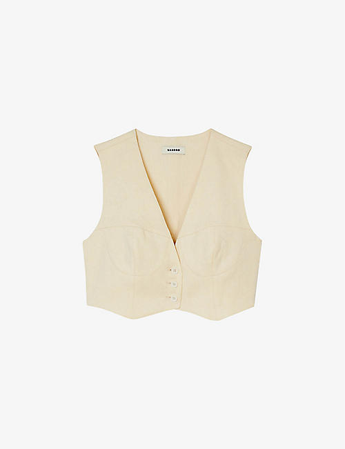 SANDRO: Corset-style cropped stretch linen-blend waistcoat
