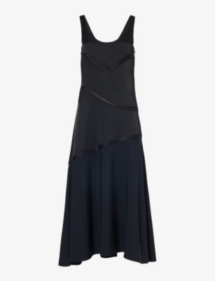 Shop Jil Sander Womens Black Broderie-trim Sleeveless Satin Midi Dress