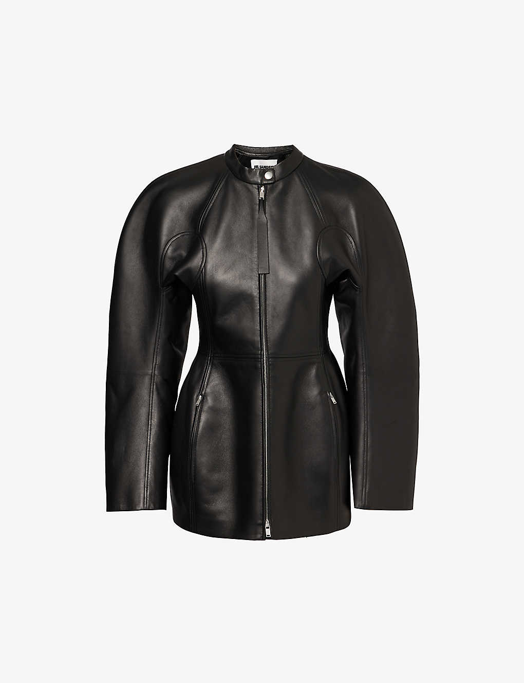 Jil Sander Womens Black Cinched-waist Zipped-pocket Leather Jacket