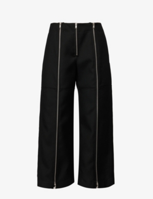 Jil Sander Womens Black Zip-front Wide-leg Wool Trousers
