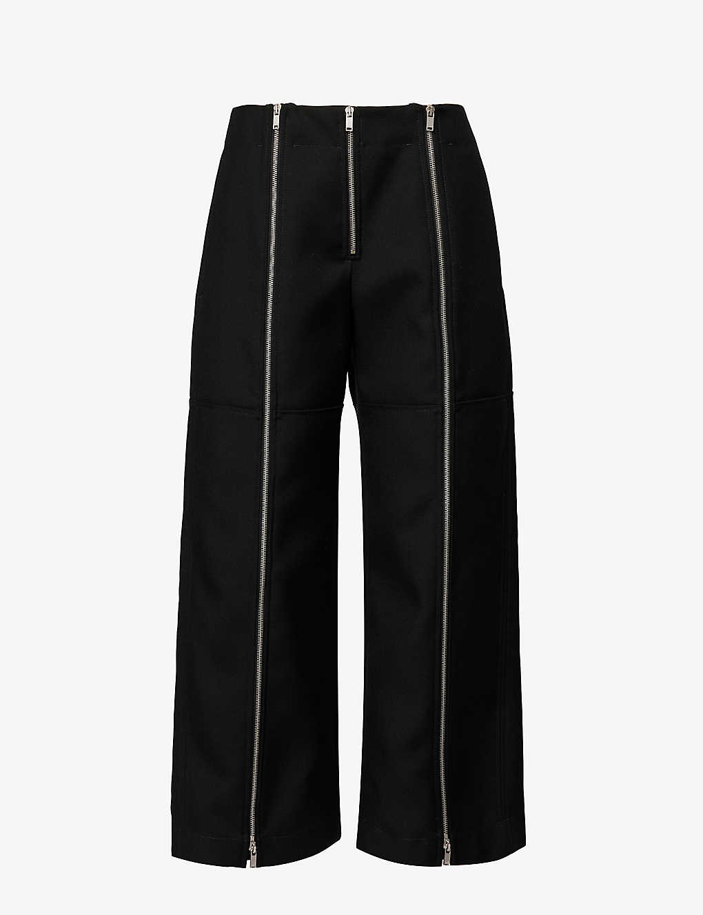 Jil Sander Womens Black Zip-front Wide-leg Wool Trousers
