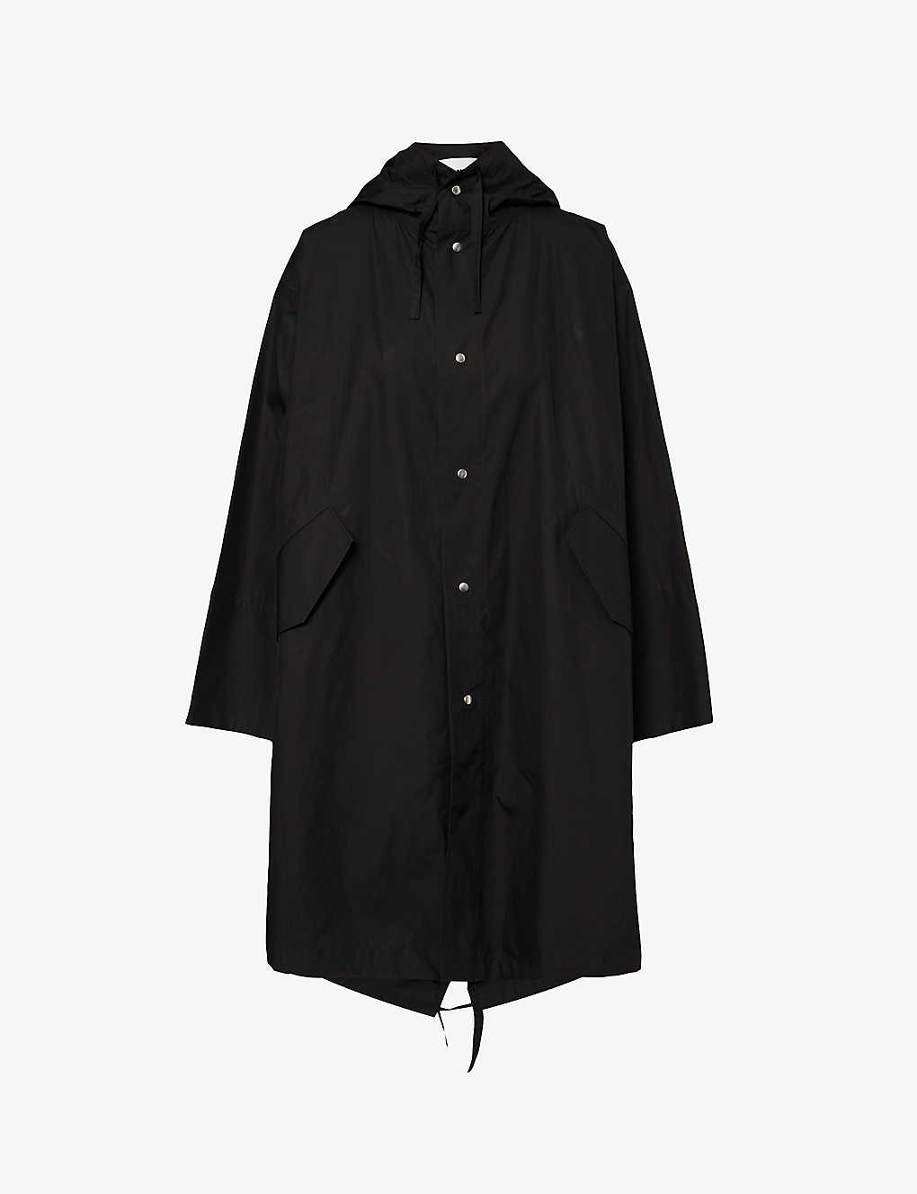 Shop Jil Sander Women's Black Logo-print Drawstring-hood Cotton Coat