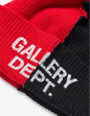 Shop Gallery Dept. Gallery Dept Men's Black Red Topanga Brand-print Wool And Cashmere-blend Knitted Beanie