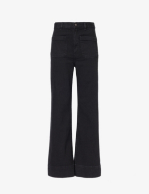 JEANERICA JEANERICA WOMEN'S BLACK 2 WEEKS ST MONICA FLARED-LEG HIGH-RISE ORGANIC DENIM-BLEND JEANS