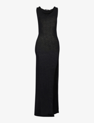 Jaded London Womens Black Ghost Split-hem Knitted Maxi Dress