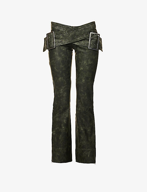 JADED LONDON: Assassin double-buckle bootcut-leg low-rise faux-leather trousers