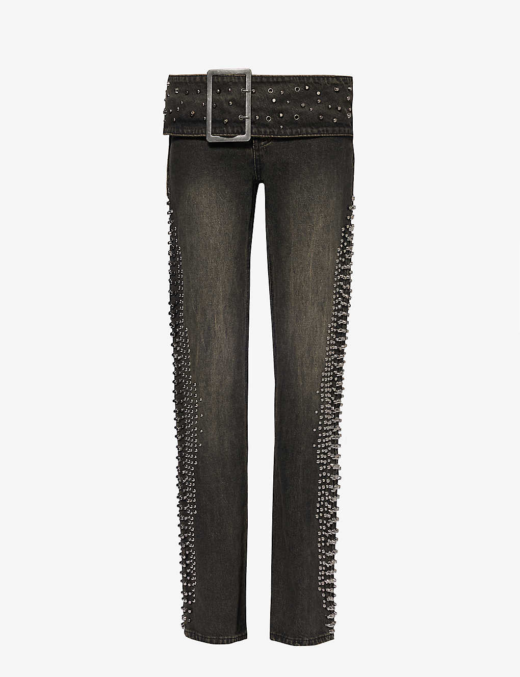 Jaded London Womens Black Studded Low-rise Bootcut-leg Jeans