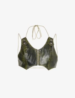 JADED LONDON: Zip-front cropped faux-leather top