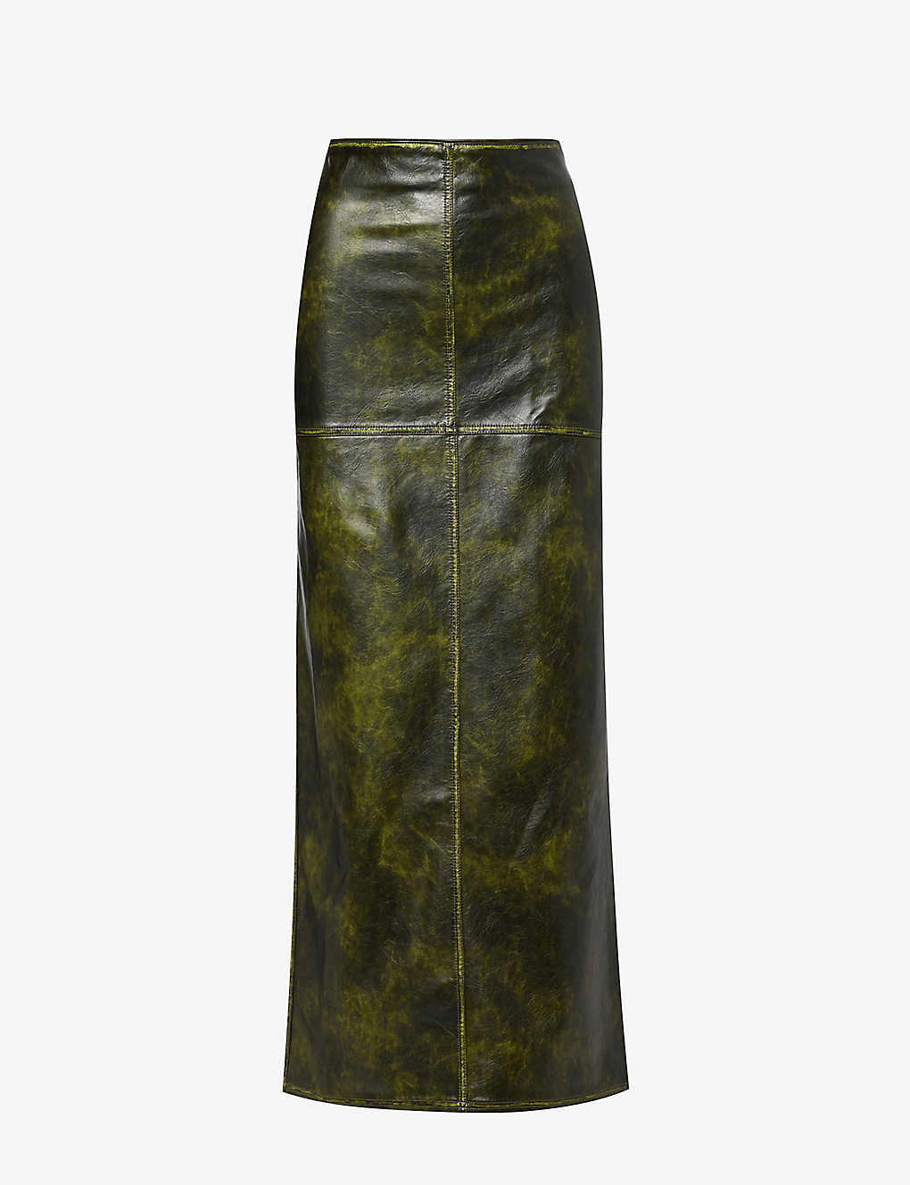 Jaded London Womens Green Panelled Distressed Faux-leather Maxi Skirt