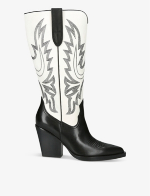 Shop Dolce Vita Women's Blk/white Blanch Colour-blocked Leather Heeled Western Boots