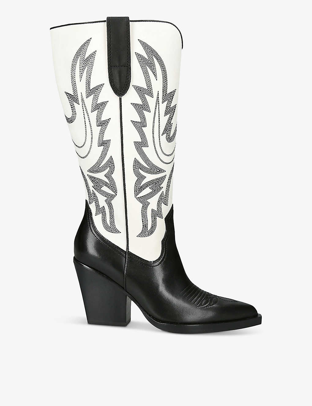 Shop Dolce Vita Blanch Colour-blocked Leather Heeled Western Boots In Blk/white