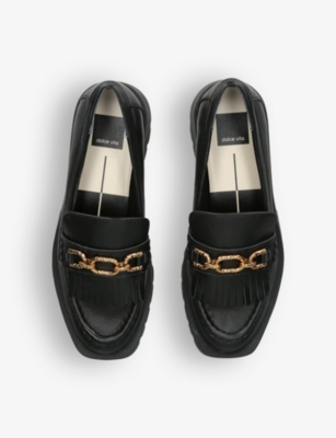 Shop Dolce Vita Women's Black Erna Chain-embellished Fringed Leather Loafers