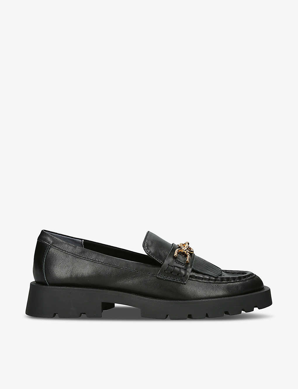 Shop Dolce Vita Erna Chain-embellished Fringed Leather Loafers In Black