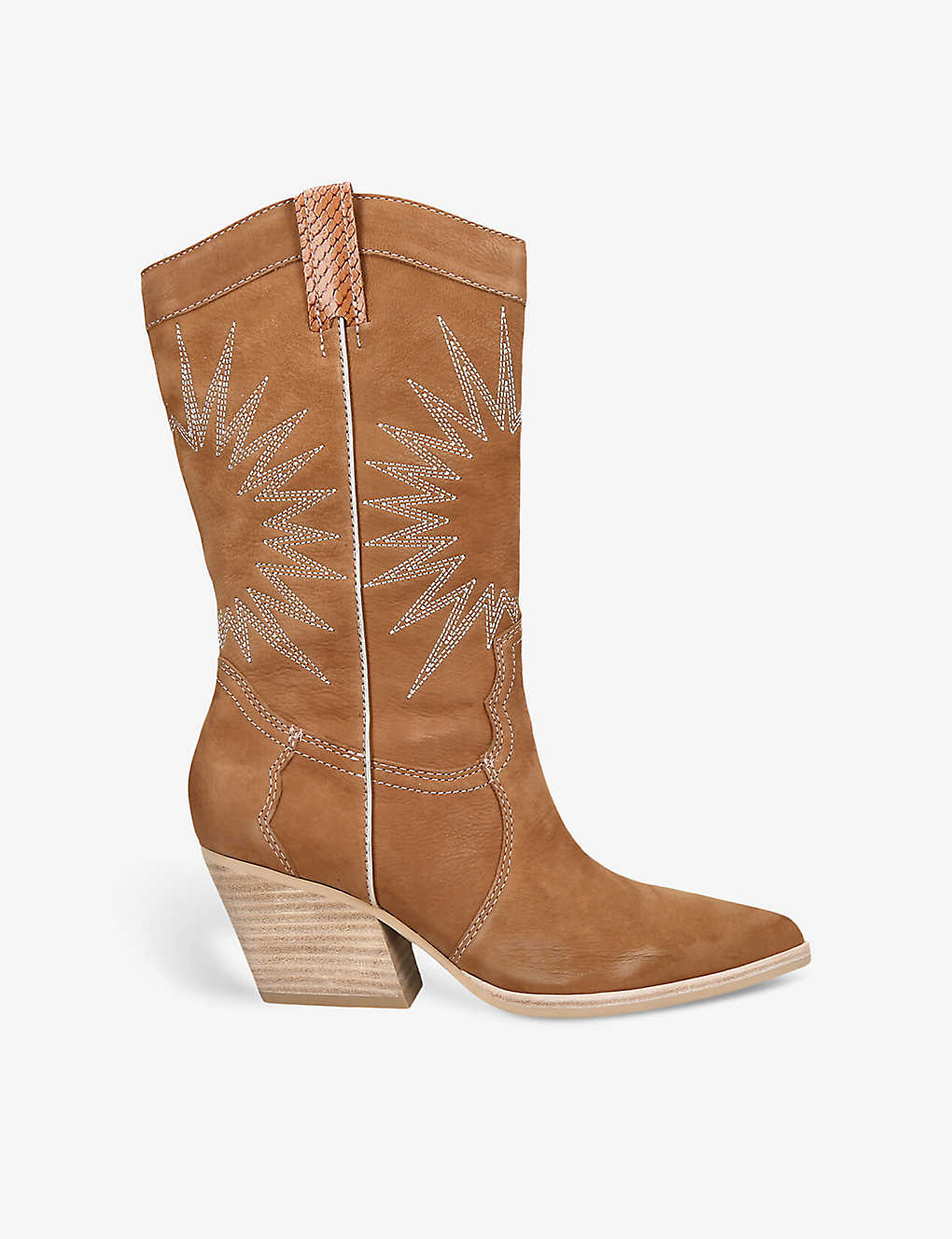 Dolce Vita Womens Tan Lawson Sunburst-embroidered Leather Heeled Cowboy Boots