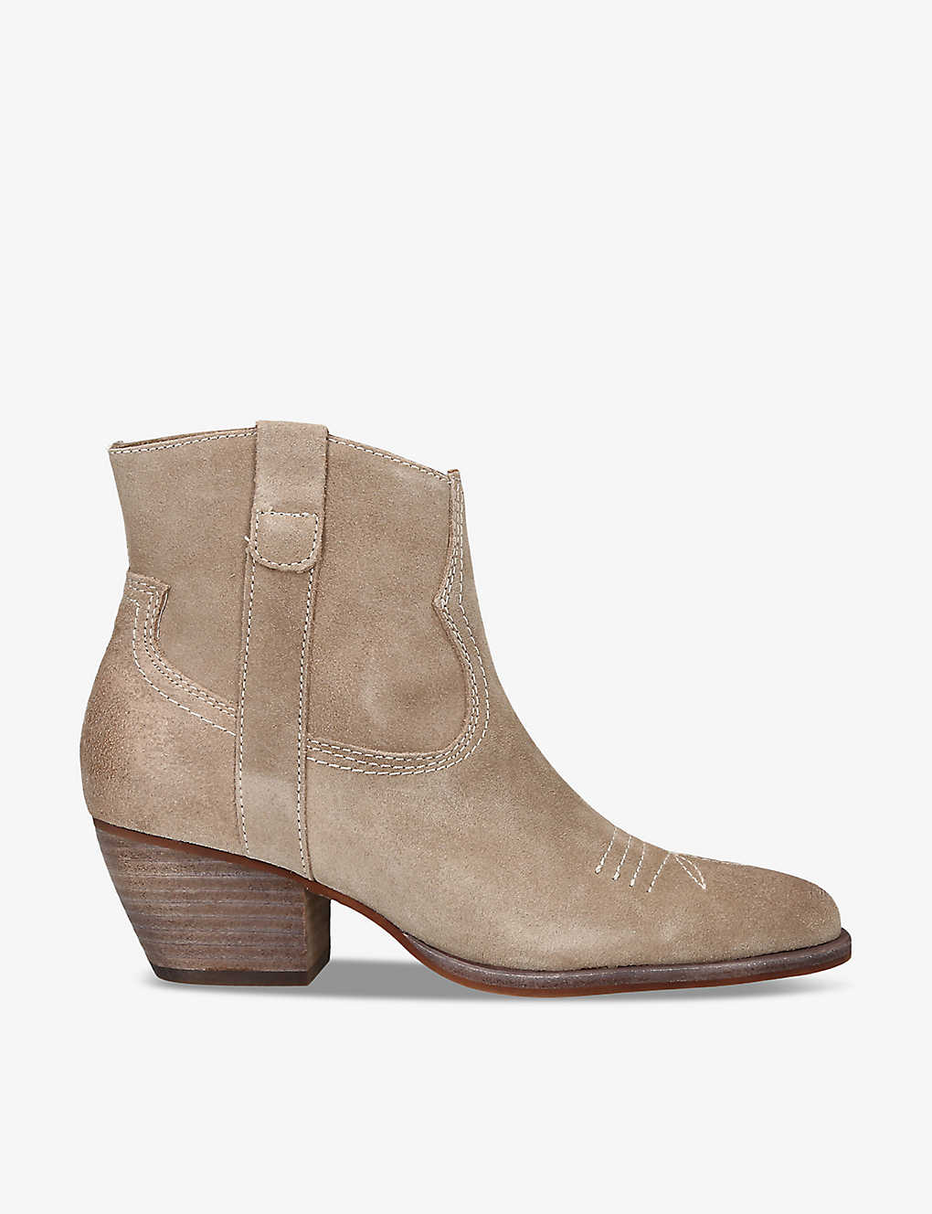 Dolce Vita Womens Tan Silma Contrast-stitch Suede Heeled Ankle Boots
