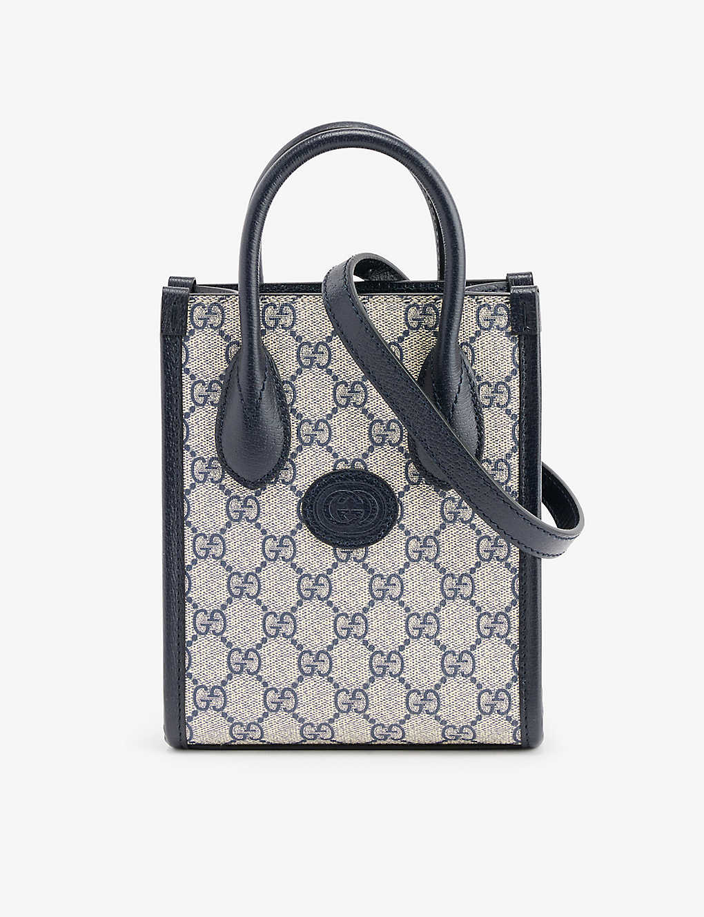 Gucci Monogram-pattern Brand-patch Canvas Tote Bag In Beige Blu/blu