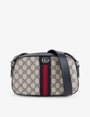 Gucci Monogram-pattern Canvas Cross-body Bag In Beige Blu/blu