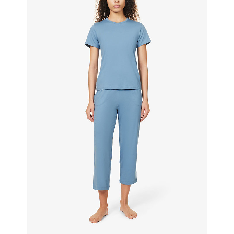 Shop Skin Women's Ocean Blue Carly Short-sleeved Cotton-jersey Pyjama Set