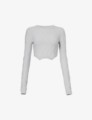 Shop Srvc Womens Grey Overturned Cropped Knitted Top