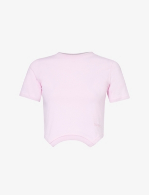 Shop Srvc Overturned Asymmetric-hem Cotton-jersey T-shirt In Pale Pink