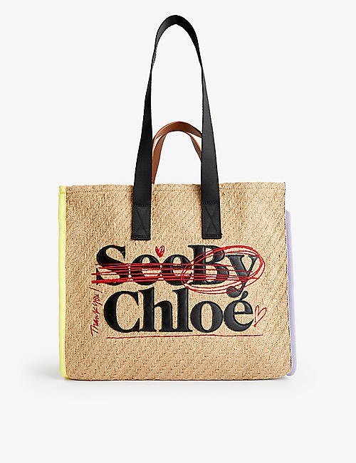 SEE BY CHLOE: Logo-pattern jute tote bag