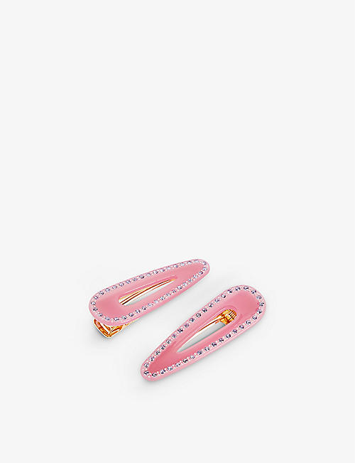 KATYA: Crystal Teardrop cellulose acetate hair clips pack of two