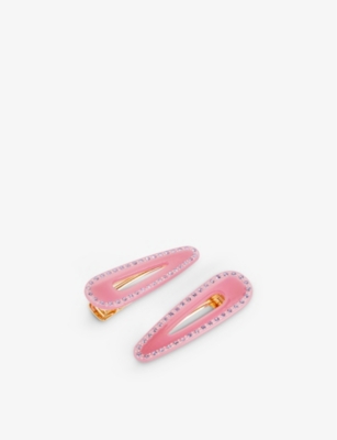 Katya Womens Jelly Pink Crystal Teardrop Cellulose Acetate Hair Clips Pack Of Two