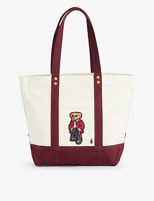 POLO RALPH LAUREN: Bear-embroidered top-handle cotton tote bag
