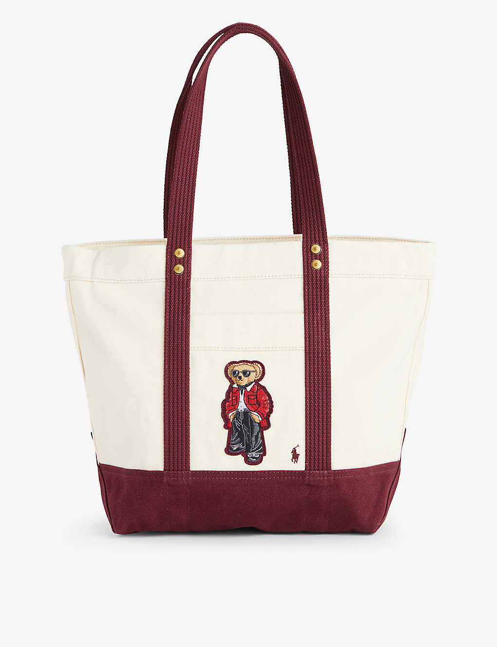 Polo Ralph Lauren Womens Ecru Chestnut Bear-embroidered Top-handle Cotton Tote Bag