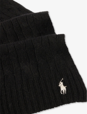 Shop Polo Ralph Lauren Women's Black Logo-embroidered Wool And Cashmere-blend Scarf