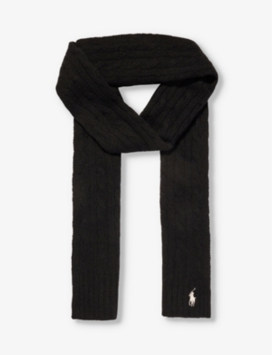 Polo Ralph Lauren Womens Black Logo-embroidered Wool And Cashmere-blend Scarf