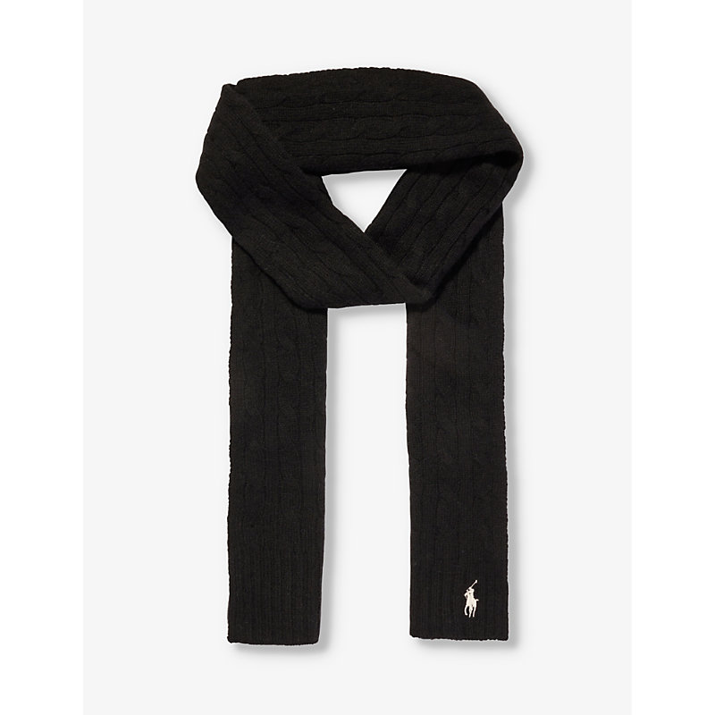 Polo Ralph Lauren Womens Black Logo-embroidered Wool And Cashmere-blend Scarf