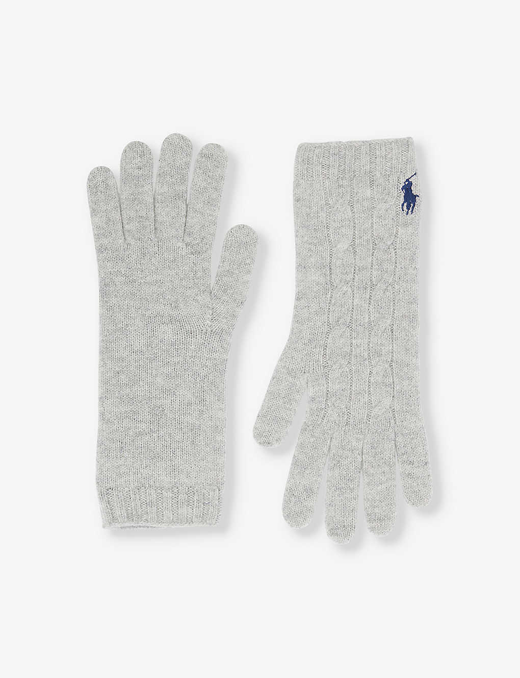 Polo Ralph Lauren Womens Soft Grey Logo-embroidered Wool And Cashmere-blend Gloves