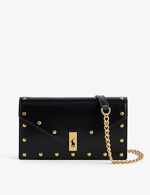 POLO RALPH LAUREN: Logo-engraved studded leather wallet-on-chain
