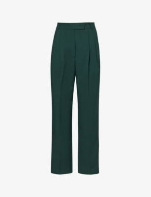 The Frankie Shop Layton Pleated Wool-blend Trousers In Green