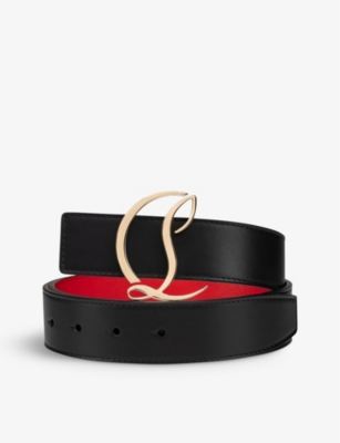 Shop Christian Louboutin Women's Black Cl Logo-buckle Leather Belt