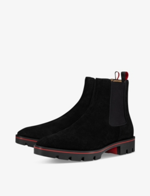 Shop Christian Louboutin Men's Black Alpinosol Contrast-trim Suede Ankle Boots