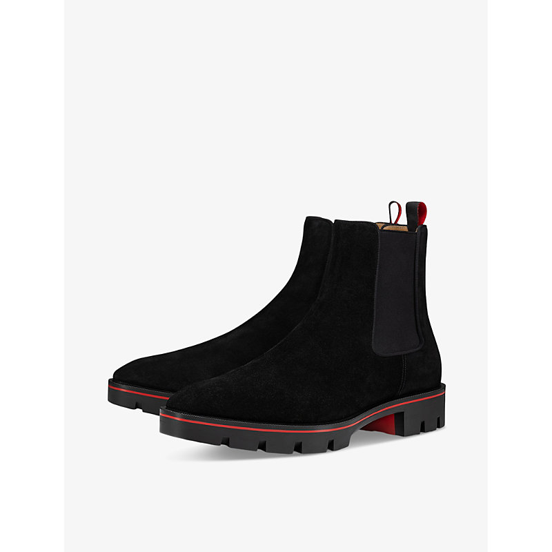 Shop Christian Louboutin Men's Black Alpinosol Contrast-trim Suede Ankle Boots