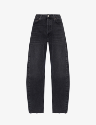 Shop Agolde Women's Possess Luna Pieced Straight-leg High-rise Organic-cotton Jeans In Black