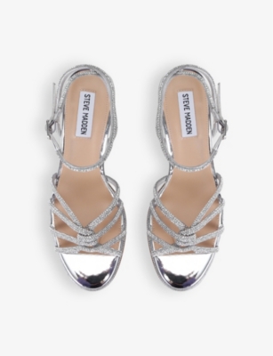 Steve Madden Kailyn-r Rhinestone-embellished Faux-leather Heeled Sandals In Silver